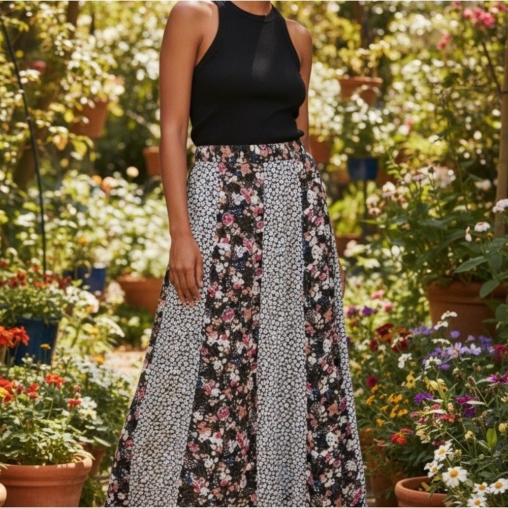 Pieces‎ Patchwork Floral Midi Skirt M